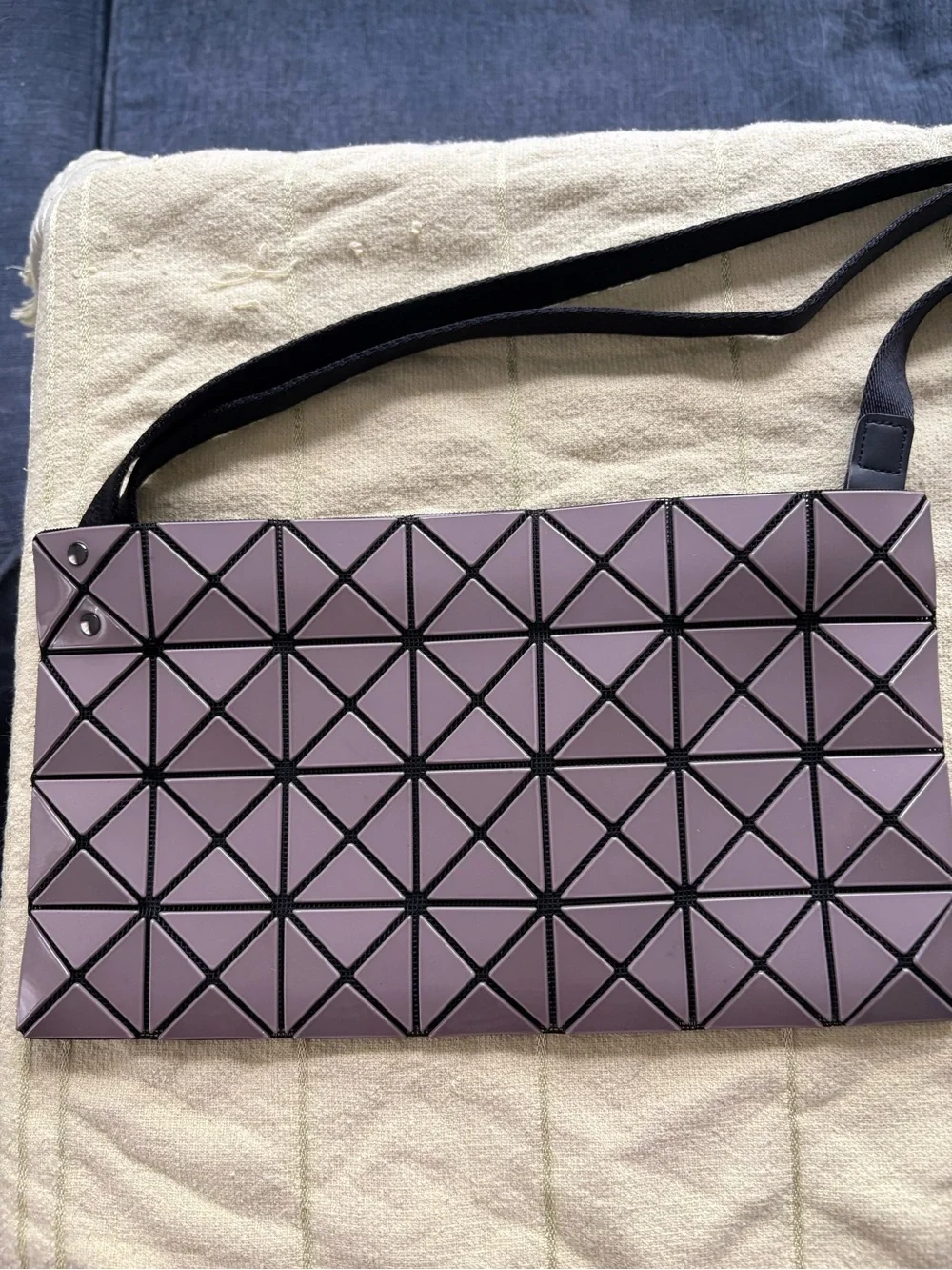 Issey Miyake Bao Bao Geometric Crossbody Bag in Charcoal Gray/Purple hue